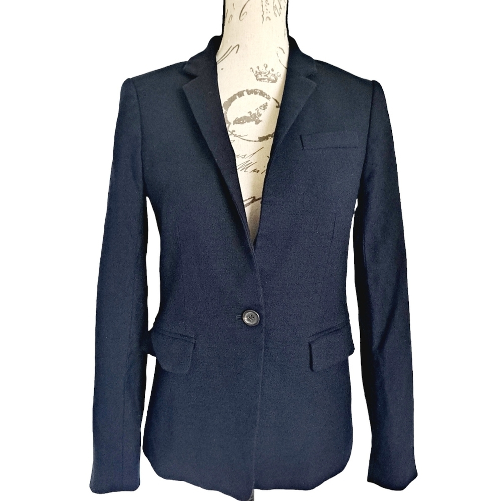 SOLD J. Crew Regent Wool blend navy blue Flannel preppy office blazer Jacket 4 - Picture 5 of 17